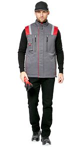 Жилет мужской утепленный рабочий "Авангард" серый-красный