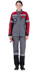 Куртка женская рабочая летняя для ИТР "Виват" NEW серо-черно-красная